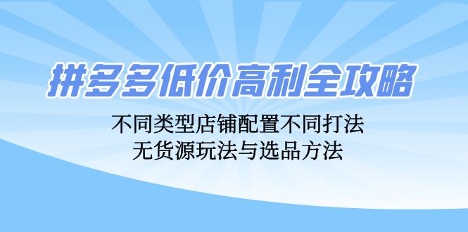 （12897期）拼多多低价高利全攻略：不同类型店铺配置不同打法，无货源玩法与选品方法-副业项目资源网