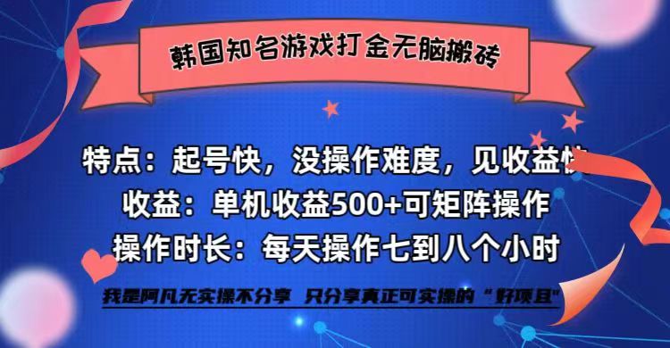 （12852期）韩国知名游戏打金无脑搬砖单机收益500+-副业项目资源网