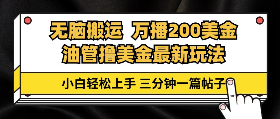 （13050期）油管无脑搬运撸美金玩法教学，万播200刀，三分钟一篇帖子，小白轻松上手-副业项目资源网