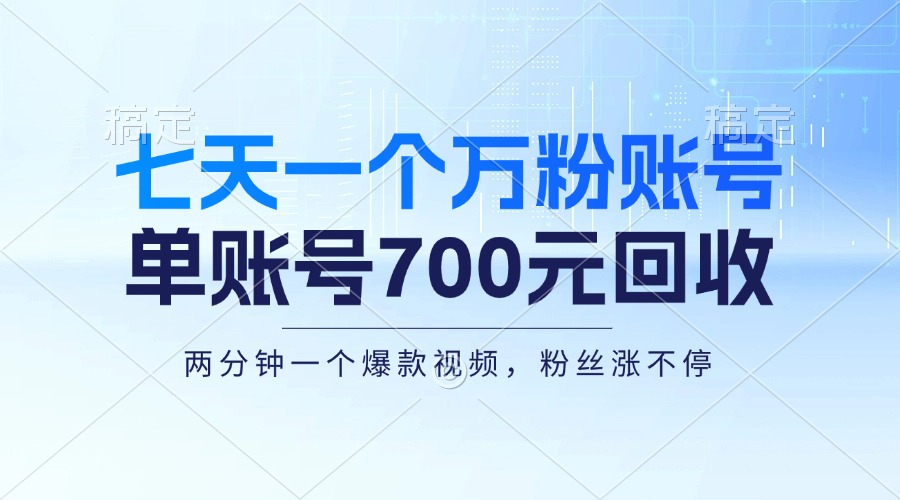 （13062期）七天一个万粉账号，新手小白秒上手，单账号回收700元，轻松月入三万＋-副业项目资源网