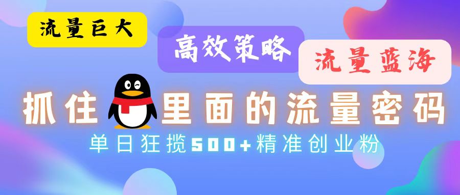 （13068期）流量蓝海，抓住QQ里面的流量密码！高效策略，单日狂揽500+精准创业粉-副业项目资源网