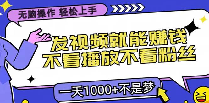 （13283期）无脑操作，只要发视频就能赚钱？不看播放不看粉丝，小白轻松上手，一天…-副业项目资源网