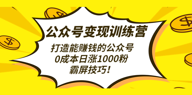 （4585期）公众号变现训练营（第3期）打造能赚钱的公众号，0成本日涨1000粉，霸屏技巧-副业库