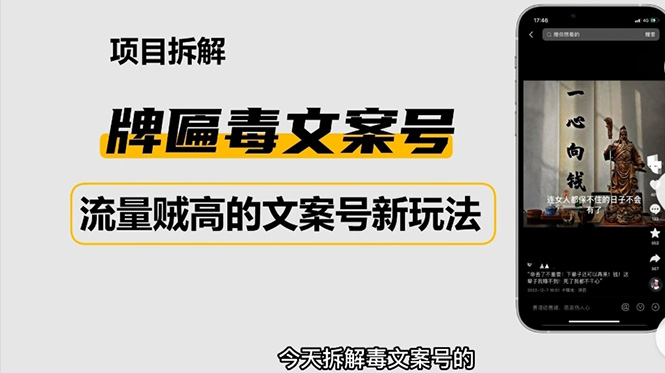 （4676期）2023抖音快手毒文案新玩法，牌匾文案号，起号快易变现-副业库