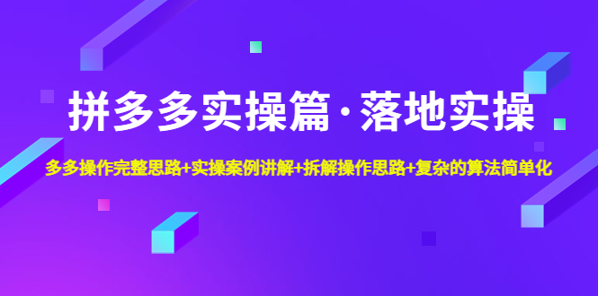 （4947期）拼多多实操篇·落地实操 完整思路+实操案例+拆解操作思路+复杂的算法简单化-副业库