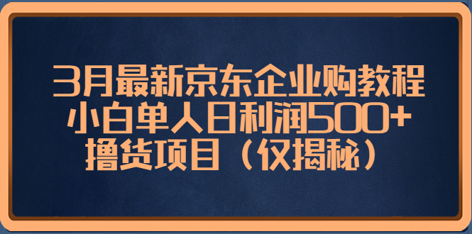 （5277期）3月最新京东企业购教程，小白单人日利润500+撸货项目（仅揭秘）-副业库
