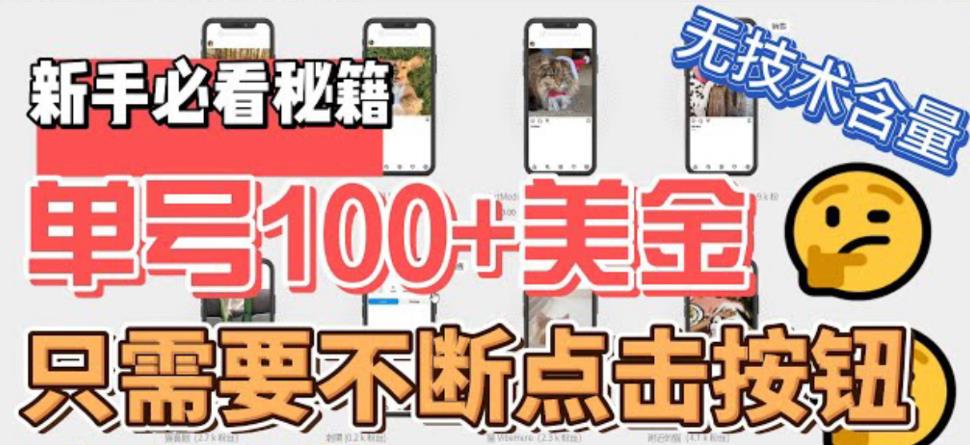 （6017期）最新无脑只需不断点击按钮，单号100美金暴利项目，可批量操作-副业库
