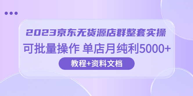 （6223期）2023京东-无货源店群整套实操 可批量操作 单店月纯利5000+63节课+资料文档-副业库