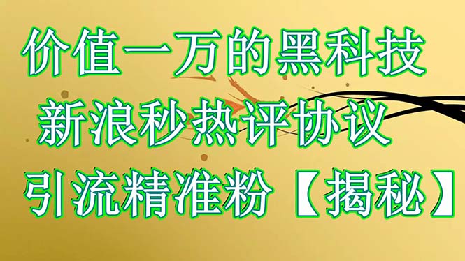 （6370期）价值一万的黑科技 新浪秒热评协议 引流精准粉【揭秘】-副业库