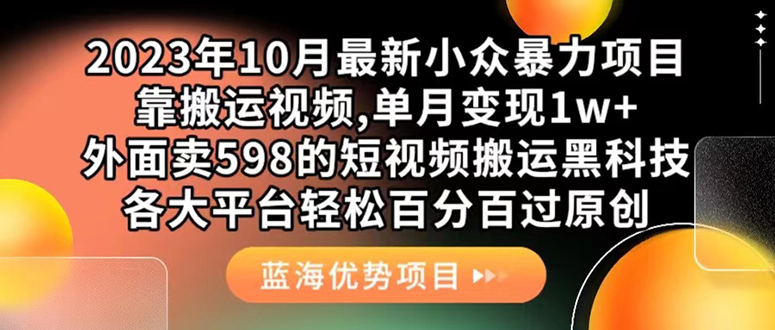 （7399期）外面卖598的10月最新短视频搬运黑科技，各大平台百分百过原创 靠搬运月入1w-副业库