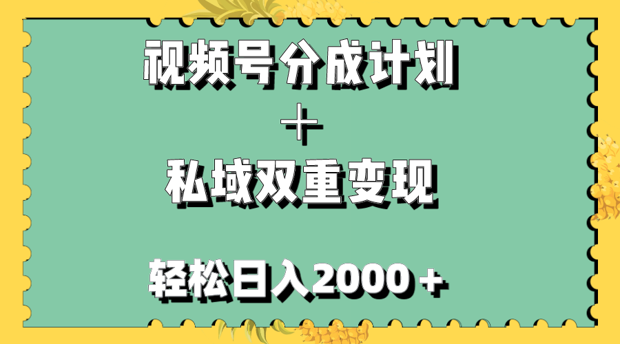 （7842期）视频号分成计划＋私域双重变现，轻松日入1000＋，无任何门槛，小白轻松上手-副业库