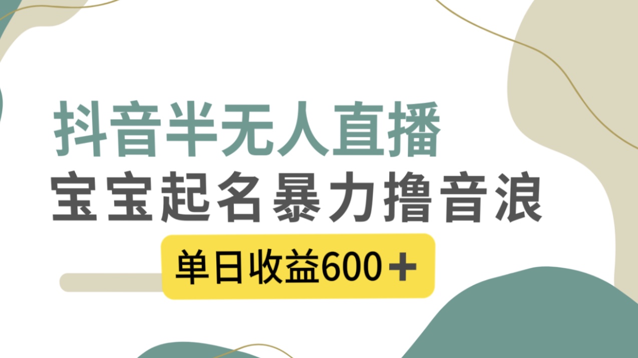 （8192期）抖音半无人直播，宝宝起名，暴力撸音浪，单日收益600+-副业库