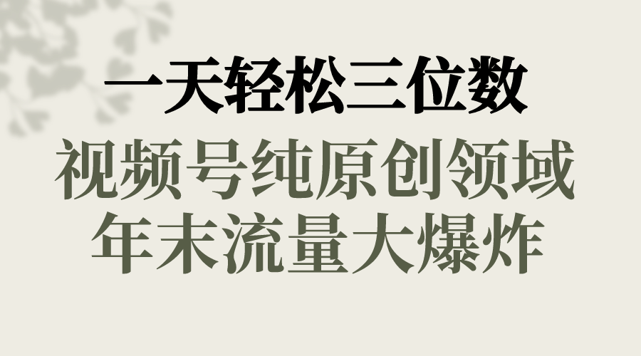 （8647期）一天轻松三位数，视频号纯原创领域，春节童子送祝福，年末流量大爆炸，-副业库