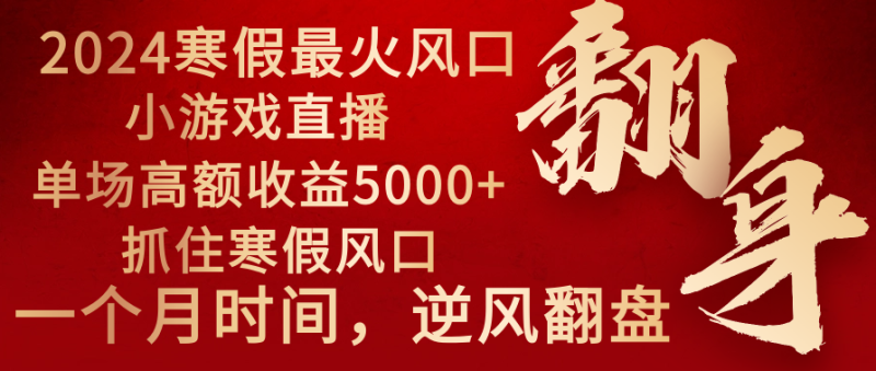 (8766期)2024年最火寒假风口项目 小游戏直播 单场收益5000+抓住风口 一个月直接提车-副业库