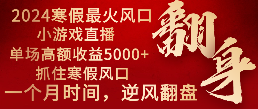 （8766期）2024年最火寒假风口项目 小游戏直播 单场收益5000+抓住风口 一个月直接提车-副业库