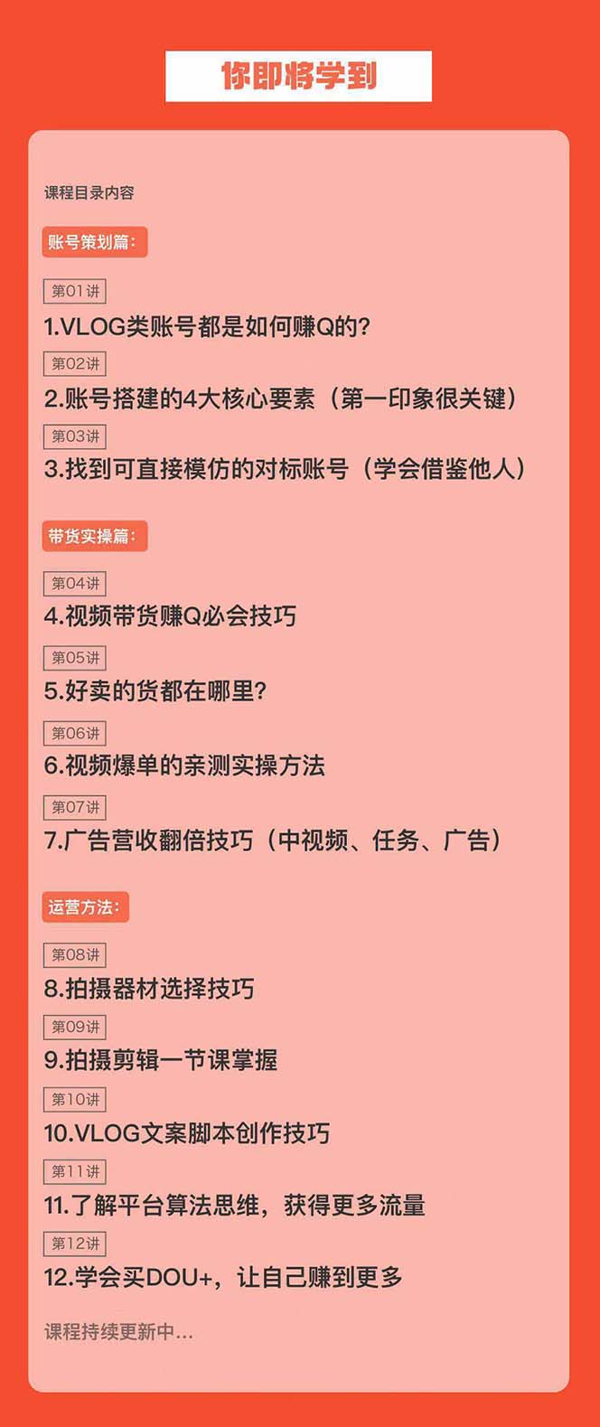 图片[2]-（8807期）新手VLOG短视频特训营：学会带货、好物、直播、中视频、赚Q方法（16节课）-副业库