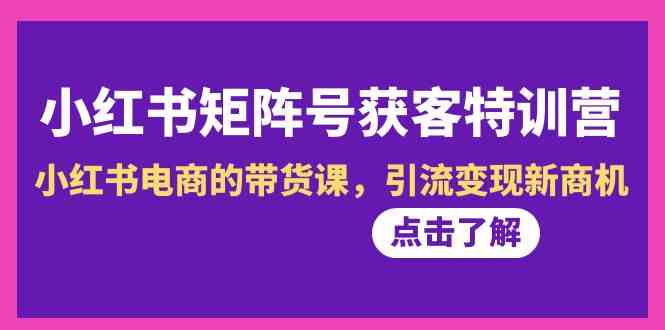 （8909期）小红书-矩阵号获客特训营-第10期，小红书电商的带货课，引流变现新商机-副业库