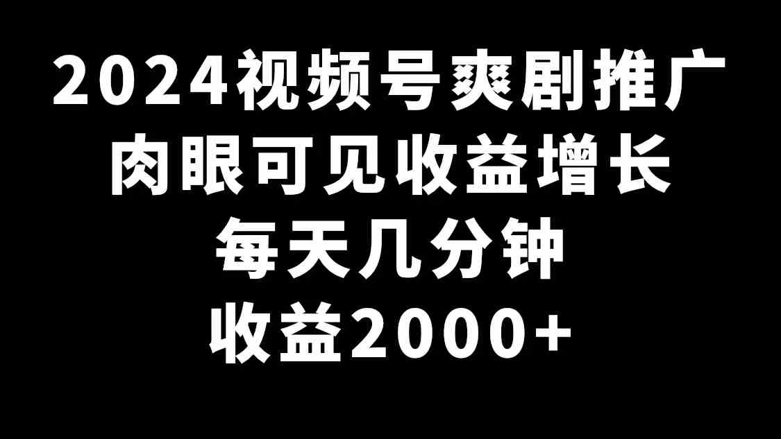 （9028期）2024视频号爽剧推广，肉眼可见的收益增长，每天几分钟收益2000+-副业库