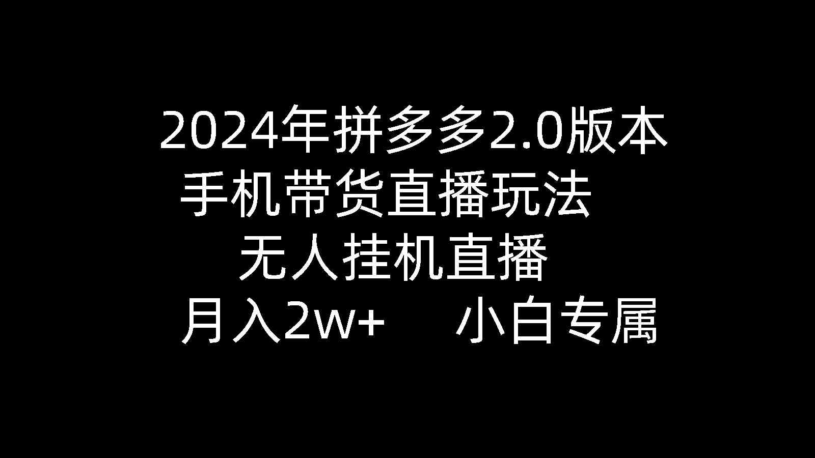 （9768期）2024年拼多多2.0版本，手机带货直播玩法，无人挂机直播， 月入2w+， 小…-副业库