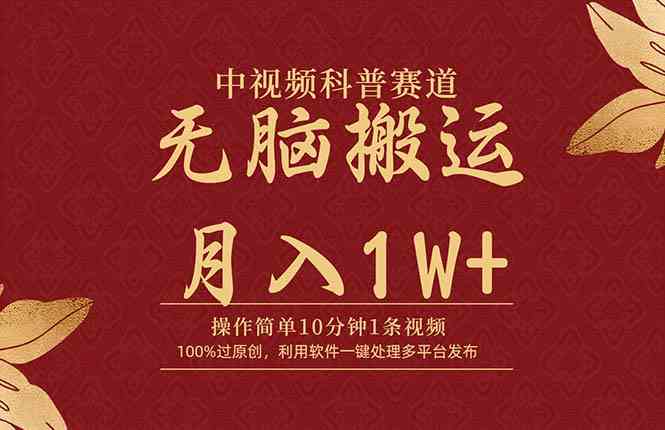 （9846期）中视频科普赛道，10分钟1条视频，条条爆款，100%过原创，无脑搬运月入1W+-副业库
