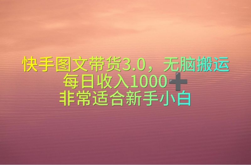 (10252期)快手图文带货3.0,无脑搬运,每日收入1000+,非常适合新手小白-副业库