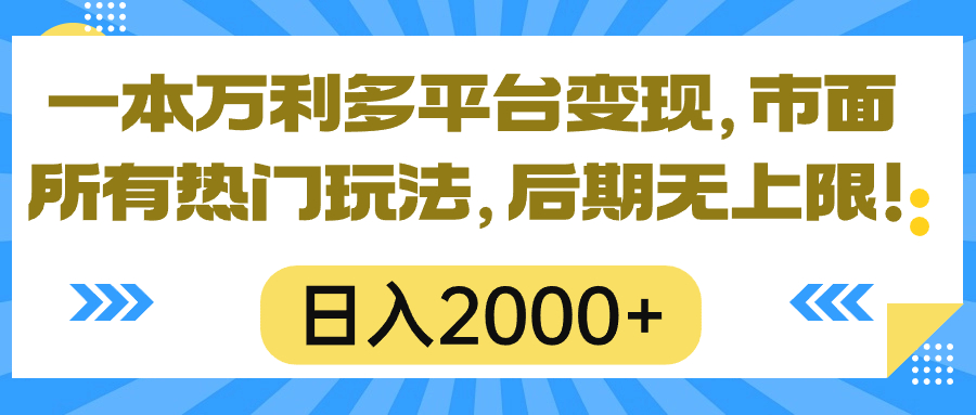 （10311期）一本万利多平台变现，市面所有热门玩法，日入2000+，后期无上限！-副业库