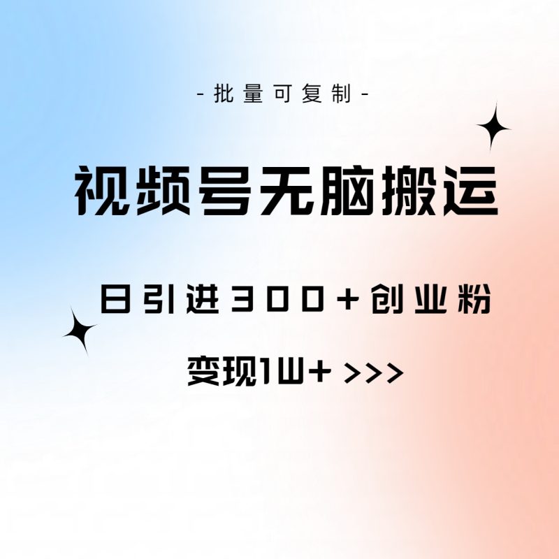 (10612期)视频号无脑搬运日引300+创业粉,变现1W+可批量复制-副业库