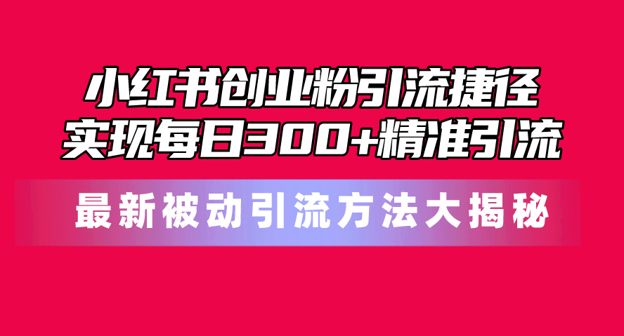 （10692期）小红书创业粉引流捷径！最新被动引流方法大揭秘，实现每日300+精准引流-副业库