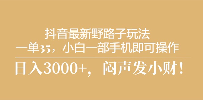 （10766期）抖音最新野路子玩法，一单35，小白一部手机即可操作，，日入3000+，闷…-副业库