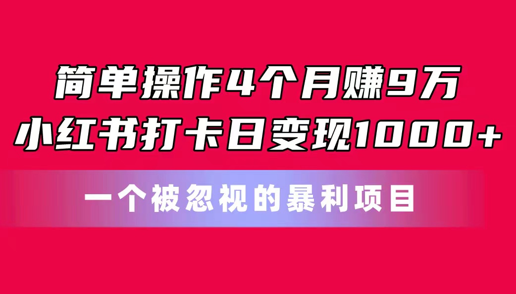 （11048期）简单操作4个月赚9万！小红书打卡日变现1000+！一个被忽视的暴力项目-副业库