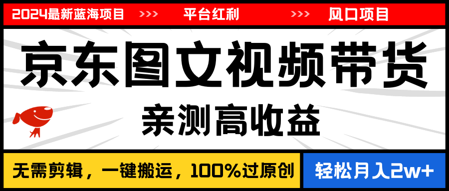 （11147期）2024最新蓝海项目，逛逛京东图文视频带货，无需剪辑，月入20000+-副业库