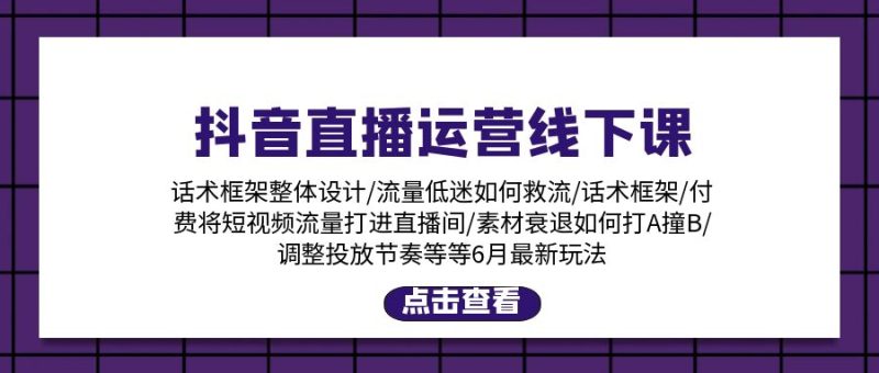 (11211期)抖音直播运营线下课:话术框架/付费流量直播间/素材A撞B/等6月新玩法-副业库