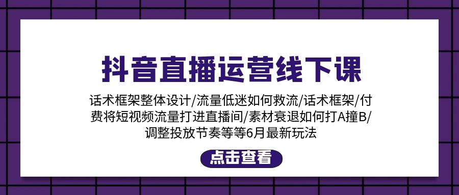 （11211期）抖音直播运营线下课：话术框架/付费流量直播间/素材A撞B/等6月新玩法-副业库