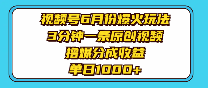 （11298期）视频号6月份爆火玩法，3分钟一条原创视频，撸爆分成收益，单日1000+-副业库