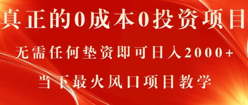 (11387期)真正的0成本0投资项目,无需任何垫资即可日入2000+,当下最火风口项目教学-副业库