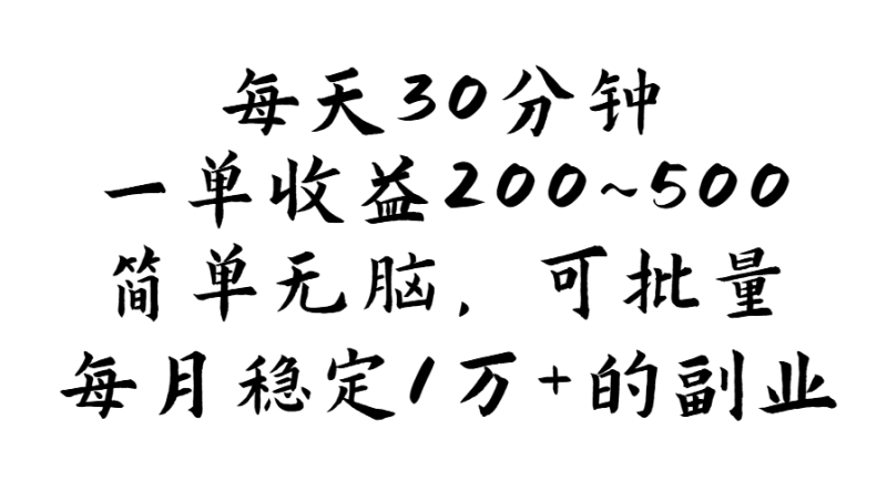 （11764期）每天30分钟，一单收益200~500，简单无脑，可批量放大，每月稳定1万+的…-副业库