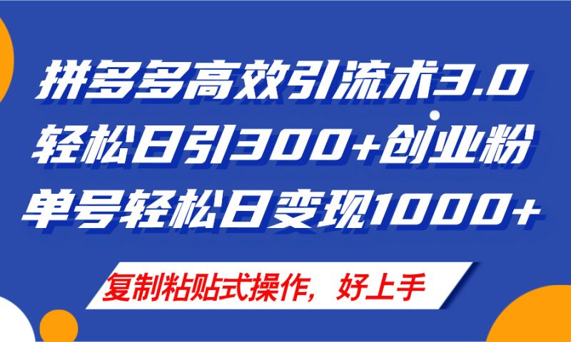 (11917期)拼多多店铺引流技术3.0,日引300+付费创业粉,单号轻松日变现1000+-副业库