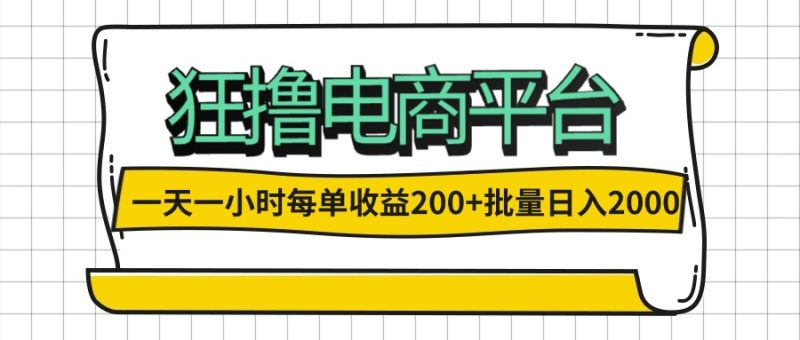 (12463期)一天一小时 狂撸电商平台 每单收益200+ 批量日入2000+-副业库