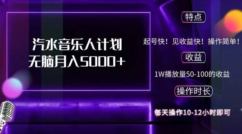 （12429期）抖音汽水音乐人计划无脑月入5000+-副业库