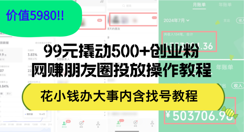 (12431期)99元撬动500+创业粉,网赚朋友圈投放操作教程价值5980!花小钱办大事内…-副业库