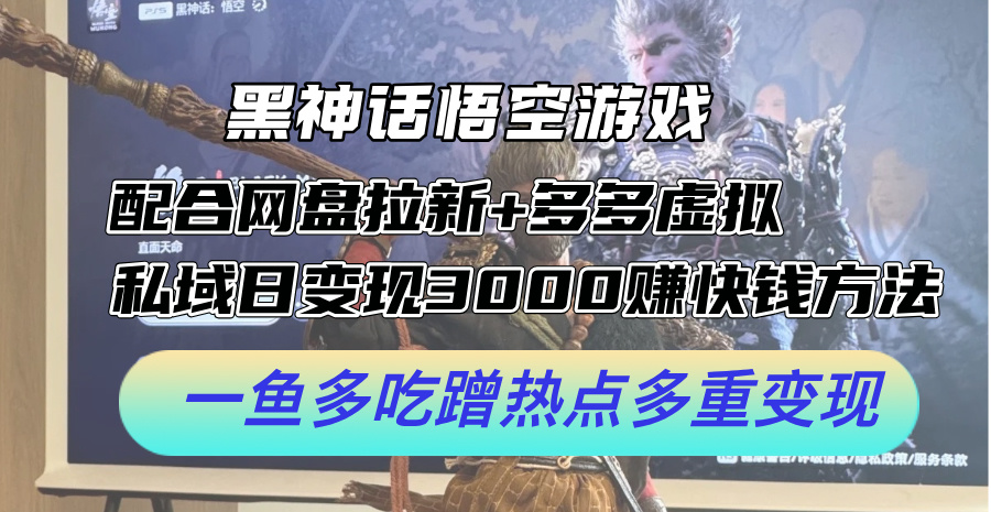 （12316期）黑神话悟空游戏配合网盘拉新+多多虚拟+私域日变现3000+赚快钱方法。…-副业库