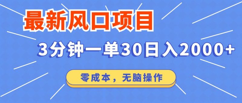 （12272期）最新风口项目操作，3分钟一单30。日入2000左右，零成本，无脑操作。-副业库
