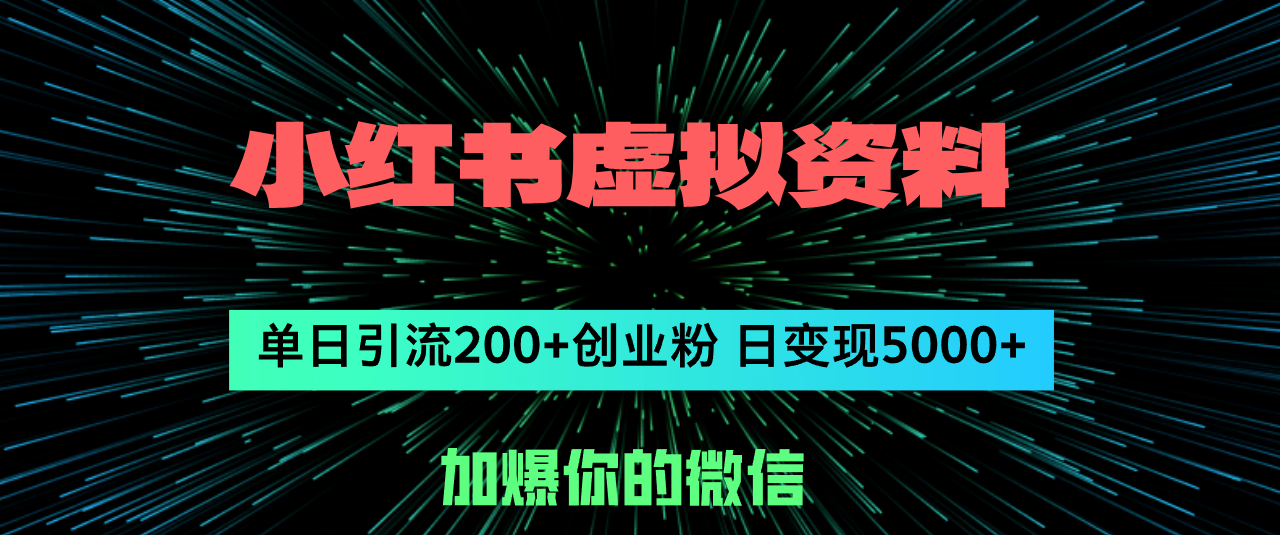 （12164期）小红书虚拟资料日引流200+创业粉，单日变现5000+-副业库