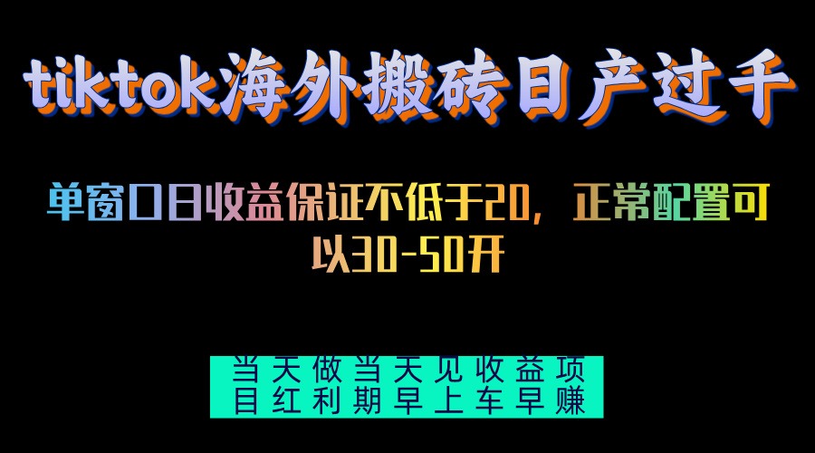 （13079期）tiktok海外搬砖项目单机日产过千当天做当天见收益-副业库