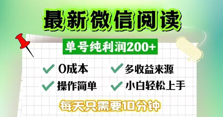 （13108期）微信阅读最新玩法，每天十分钟，单号一天200+，简单0零成本，当日提现-副业库