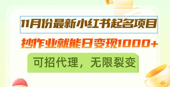 （13256期）11月份最新小红书起名项目，抄作业就能日变现1000+，可招代理，无限裂变-副业库