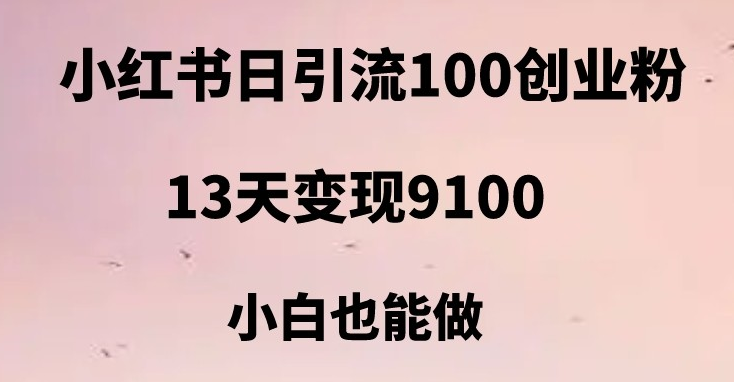 小红书日引流100+创业粉，13天变现9100，创业首选引流平台-副业库
