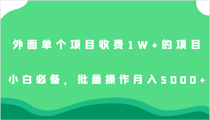 外面单个项目收费1W+的项目，小白必备，批量操作月入5000+-副业库
