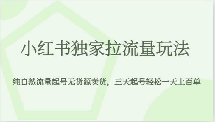 小红书独家拉流量玩法，纯自然流量起号无货源卖货，三天起号轻松一天上百单-副业库