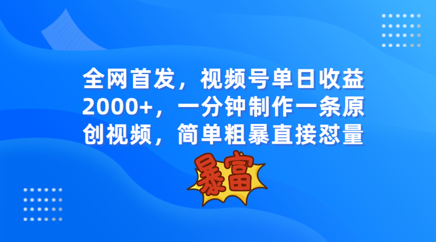全网首发，视频号单日收益2000+，一分钟制作一条原创视频，简单粗暴-副业库